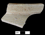 Jar with light iron oxide wash on exterior and three incised bands just above shoulder, fragment in cross section on right.